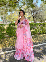 Thumbnail for Vamsee Pink Organza Saree - Distacart