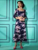 Thumbnail for Blue Crepe Floral Printed Top with Matching Skirt - Shivani - Distacart
