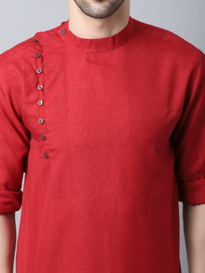 Even Apparels Maroon Pure Cotton Kurta With Side Placket - Distacart