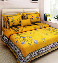 Thumbnail for Vamika Printed Floral Cotton Yellow Bedsheet With Pillow Covers 