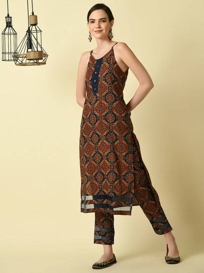 Myshka Women's Multi Straight Kurta & Trousers - Distacart