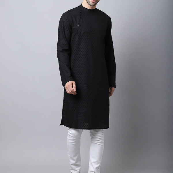 Even Apparels Black Pure Cotton Men's Kurta With Side Placket - Distacart