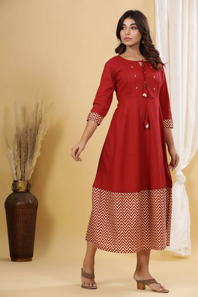 Yufta Maroon A-Line Anarkali Kurta