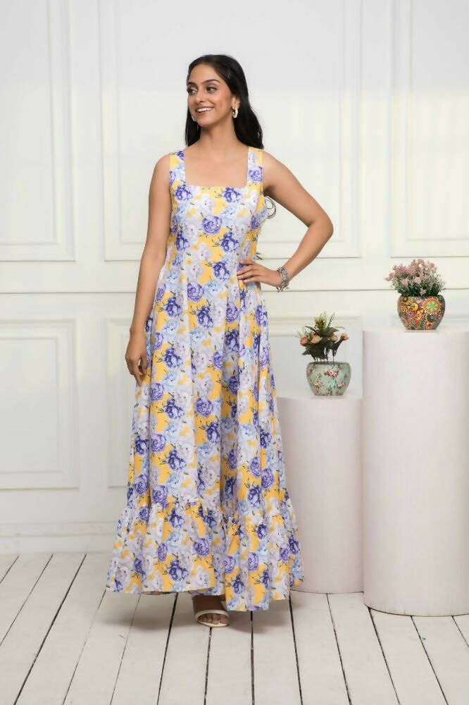 Myshka Women Multi-Floral Rayon A-Line Round Neck Dress - Distacart