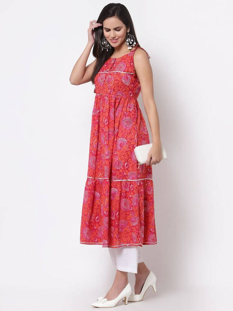 Myshka Cotton Printed Sleeveless Round Neck Casual Women's Dress