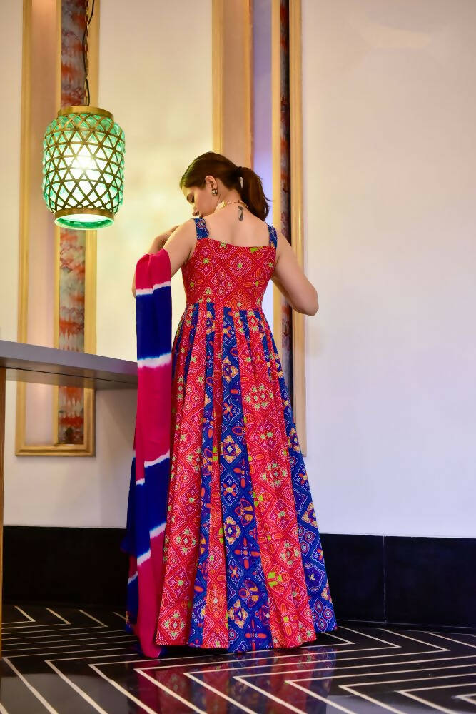 Everywhere Designer Blue & Red Silk Cotton Stitched Suit With Dupatta - Anbazaar - Distacart