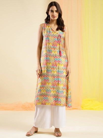 Women Multicolor Angrakha Poly Chanderi Printed Kurta - Shurma - Distacart