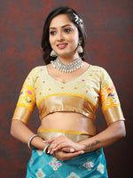 Thumbnail for Lorenvalley Fashion Teal Organza Silk Woven Design with Meenakari Weaving Saree - Distacart