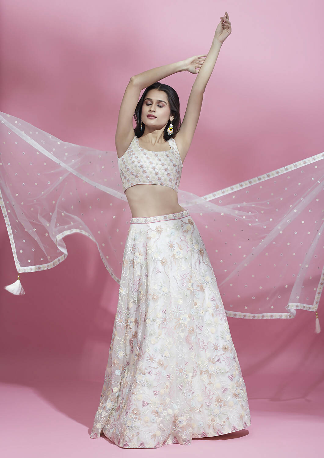 House of Panchhi Cream Net heavy Sequinse embroidery Lehenga choli & Dupatta - Distacart