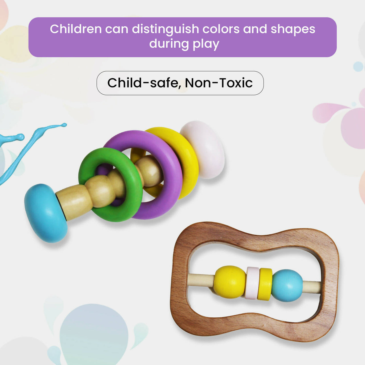 Matoyi Colorful Wooden Rattles For Babies - Set of 2 - Distacart
