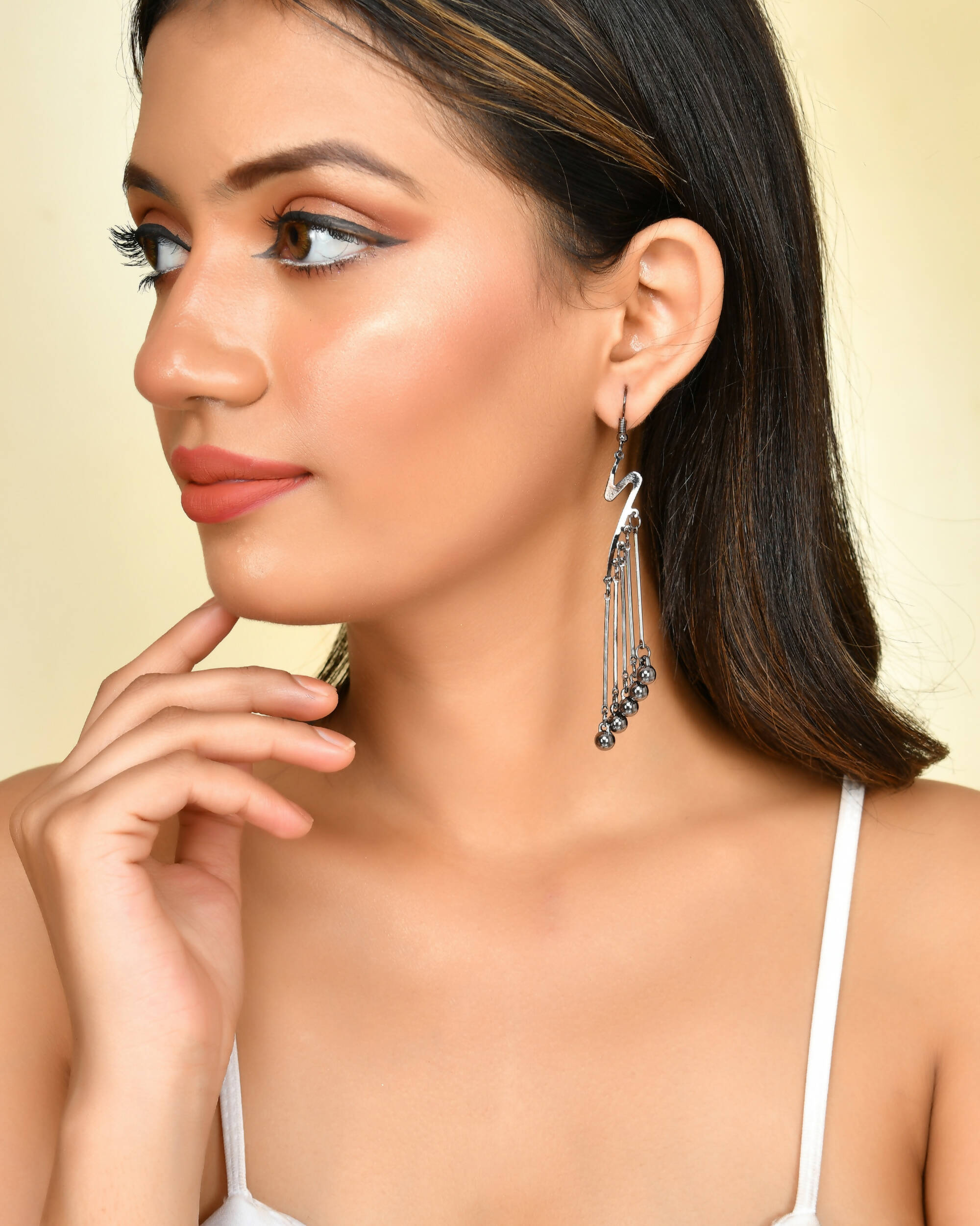 VOJ Women Rhodium-Plated Drop Chain Earrings Stainless Steel Drops & Danglers - Distacart