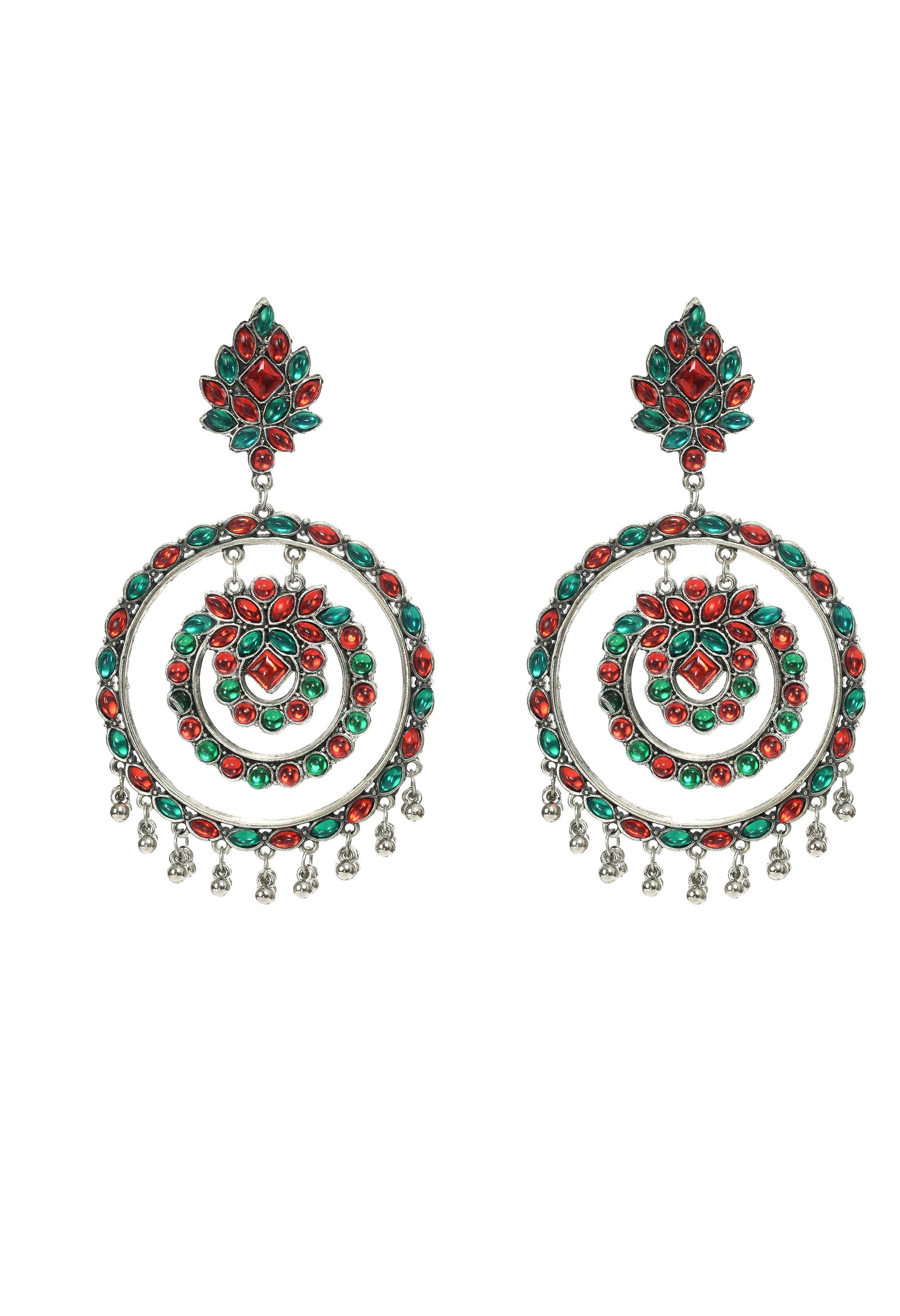 Mominos Fashion Johar Kamal Women's Red & Green Kundan Circles Earrings - Distacart