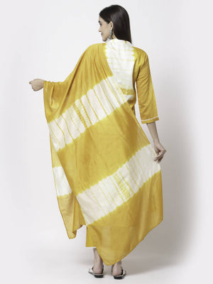 Myshka Women Yellow Viscose Printed 3/4 Sleeve Round Neck Kurta Pant Dupatta Set
