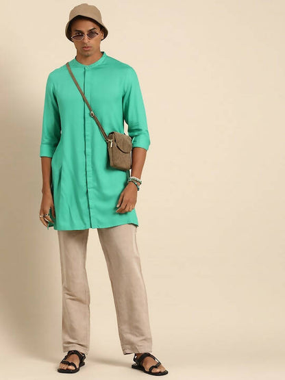Sea Green Men Viscose rayon Solid Straight Shirt - Mahotsav - Distacart