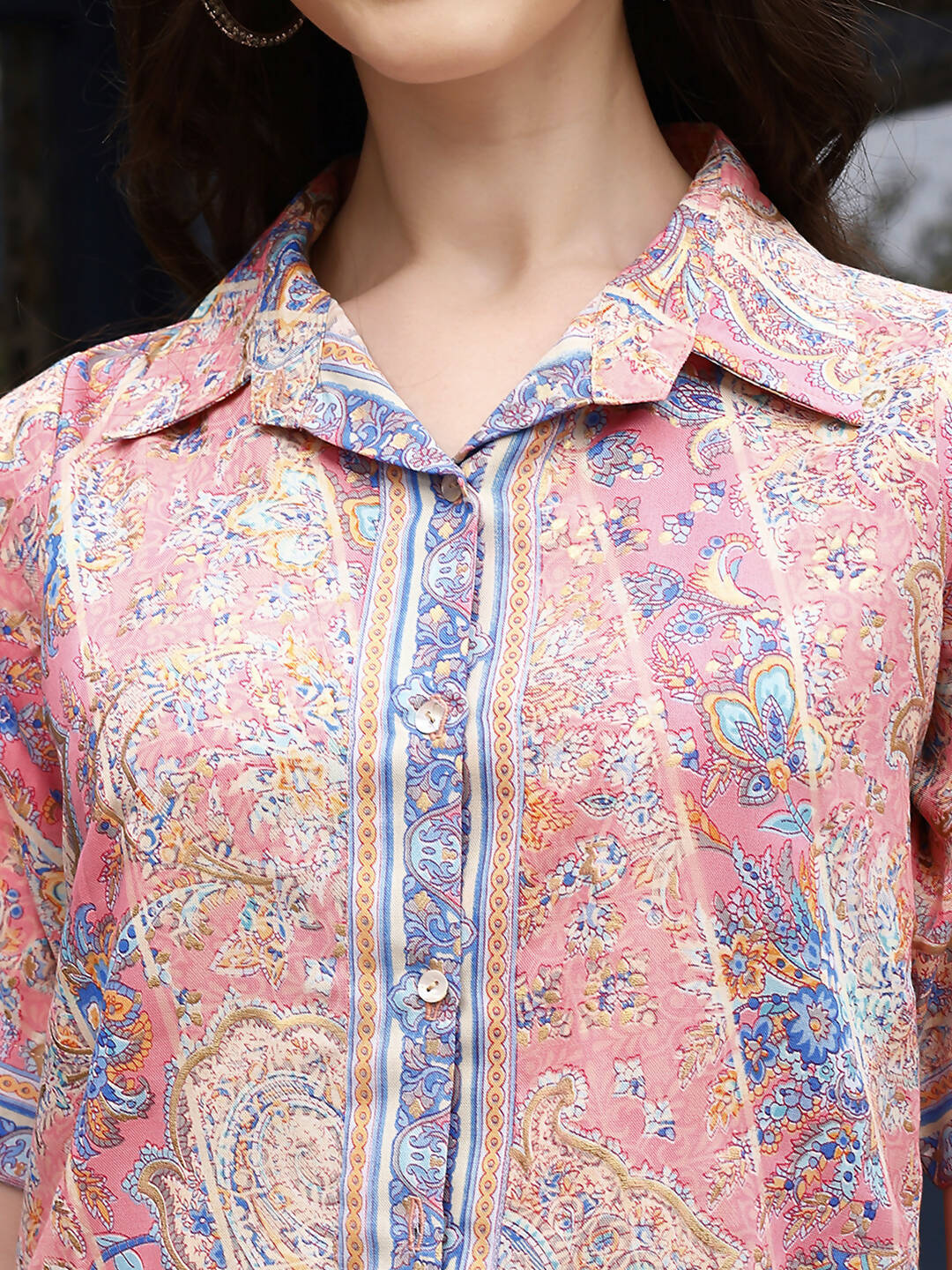 Pink Rayon Floral Printed Top with Matching Bottom - Eesha - Distacart