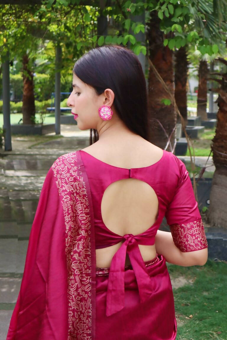 Vishnu Weaves Women's Pink Handloom Raw Silk Woven Border Saree with Unstitched Blouse - Distacart