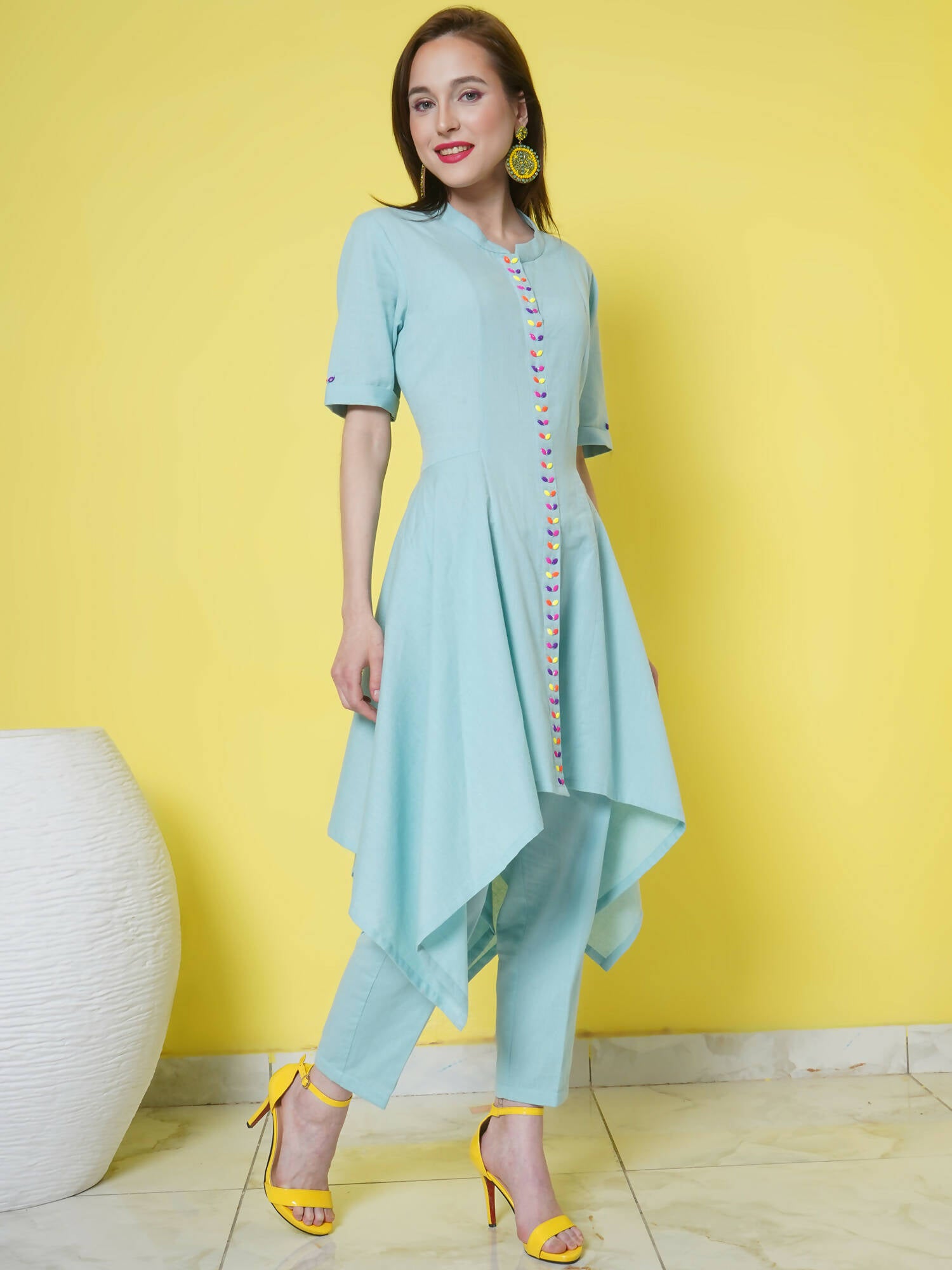 Women Republic Light Blue Cotton Kurta Set - Distacart