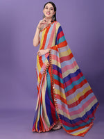 Thumbnail for Malishka Women's Multi Colour Printed Mirrow Work Georgette Saree With Unstitched Blouse - Distacart
