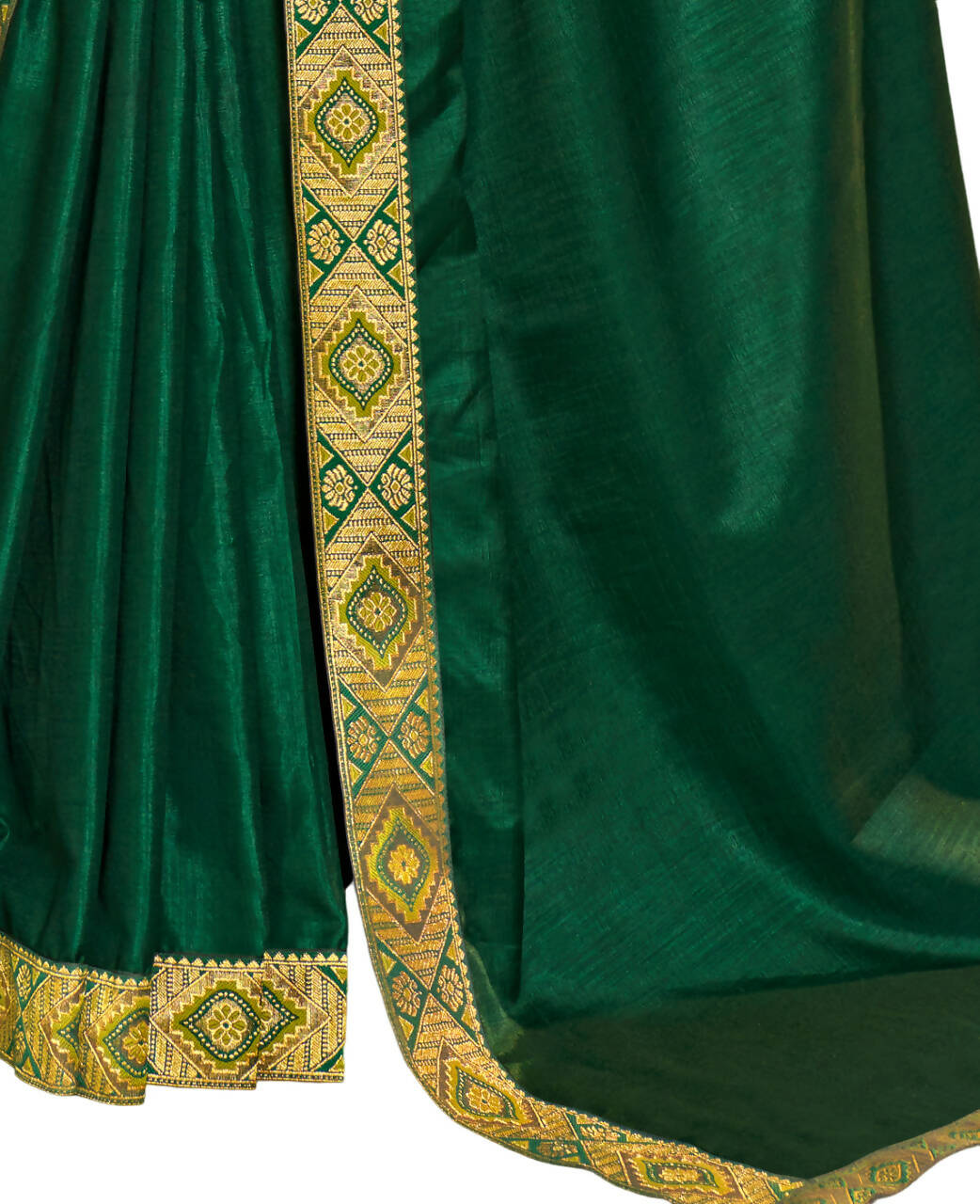 Green Solid Vichitra Saree With Unstitched Blouse Piece - Selena - Distacart