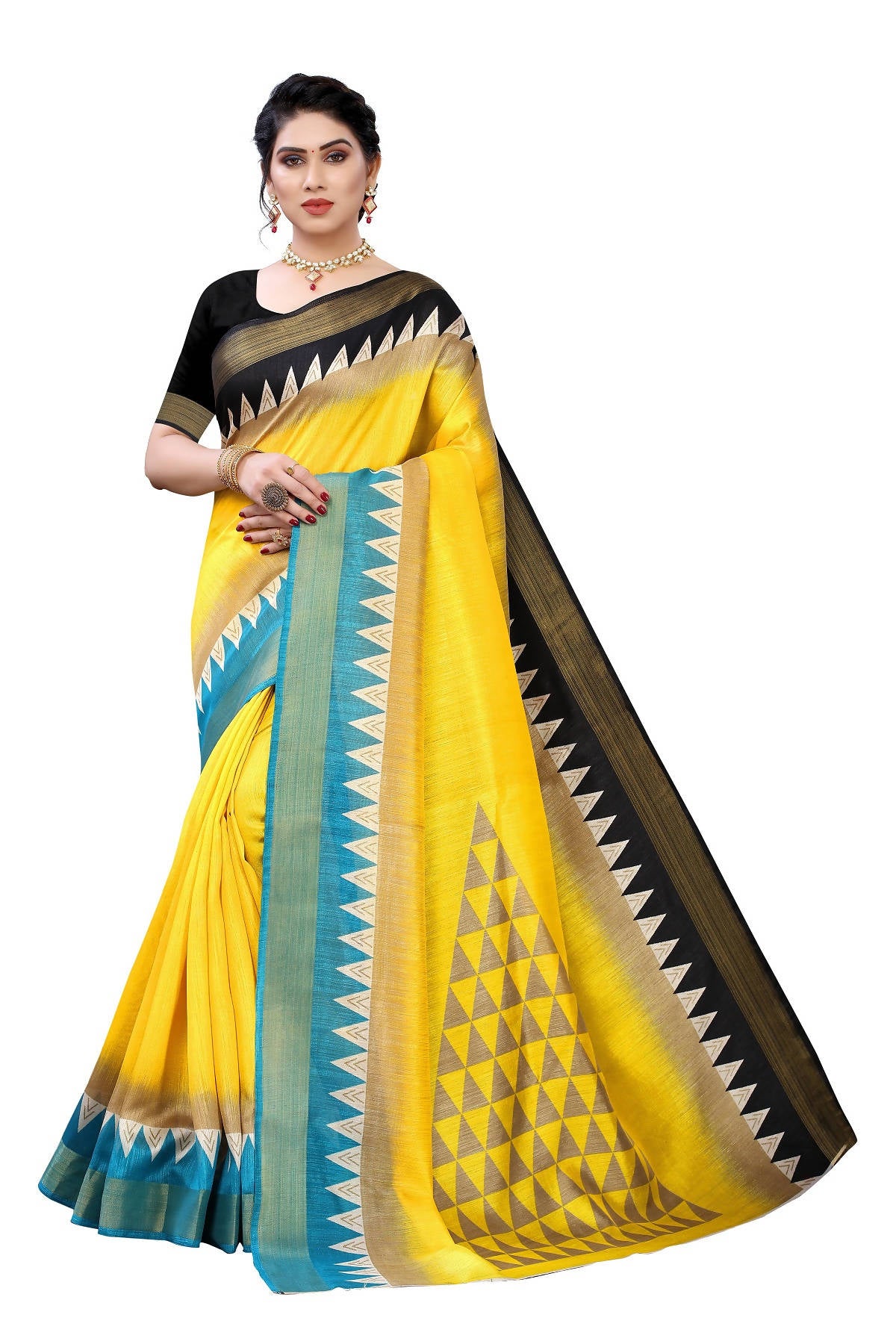 Vamika Yellow & Black Linen Jari Border Saree (GUNJAN YELLOW) - Distacart