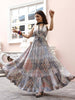 Blue Crepe Foil Printed Long Dress - Michan - Distacart
