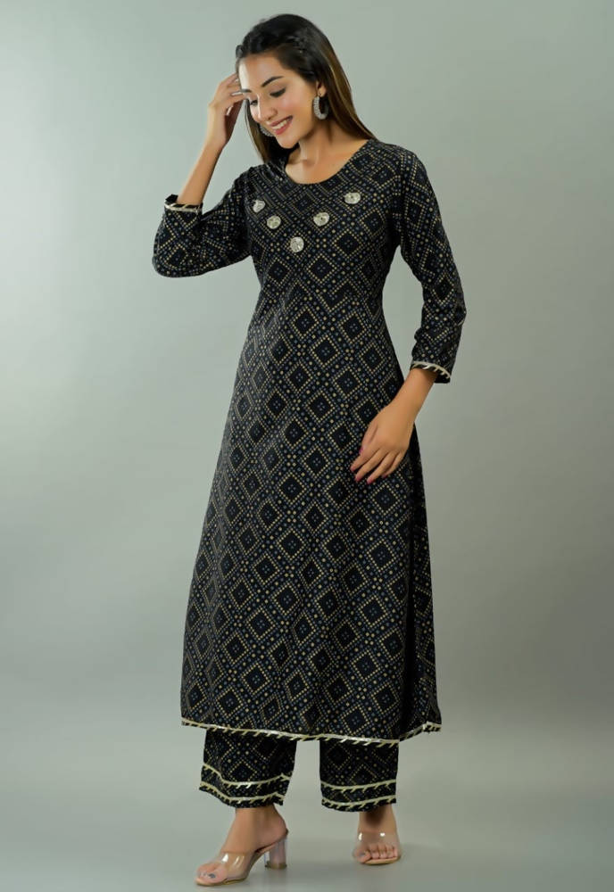 Vamika Black Lace Work Rayon Party And Casual Wear Kurta Set