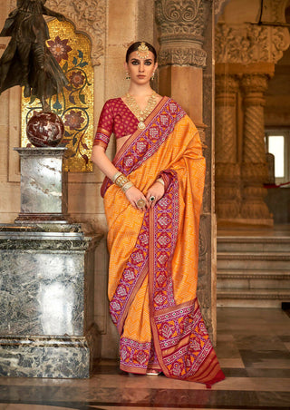 Orange Banarasi Weaving, Ultra Aqua Finish, Zari Work Banarasi Silk Saree - Rath Kunti - Distacart