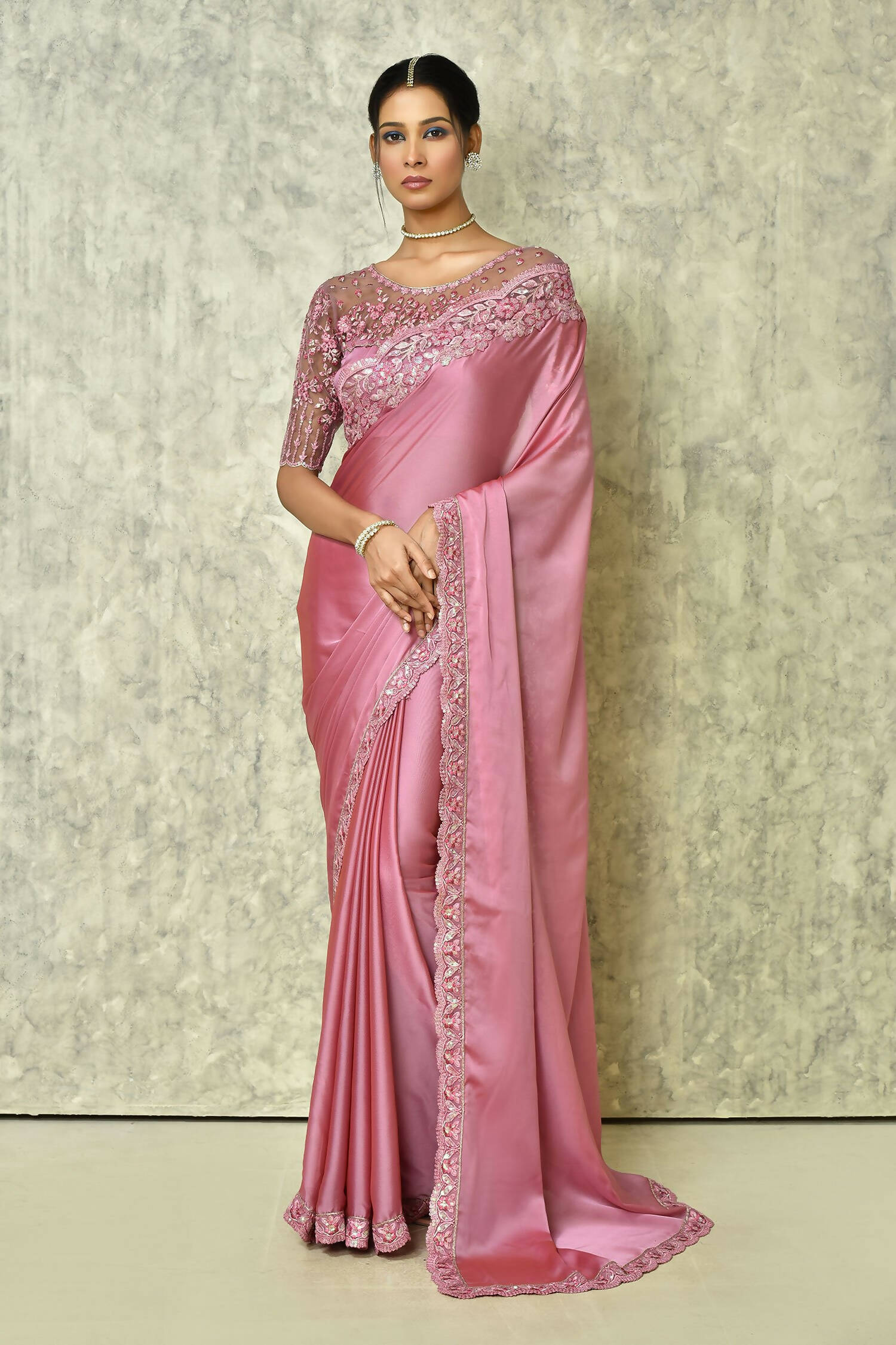 Pink Silk Plain Saree with Blouse Piece - Purvi - Distacart