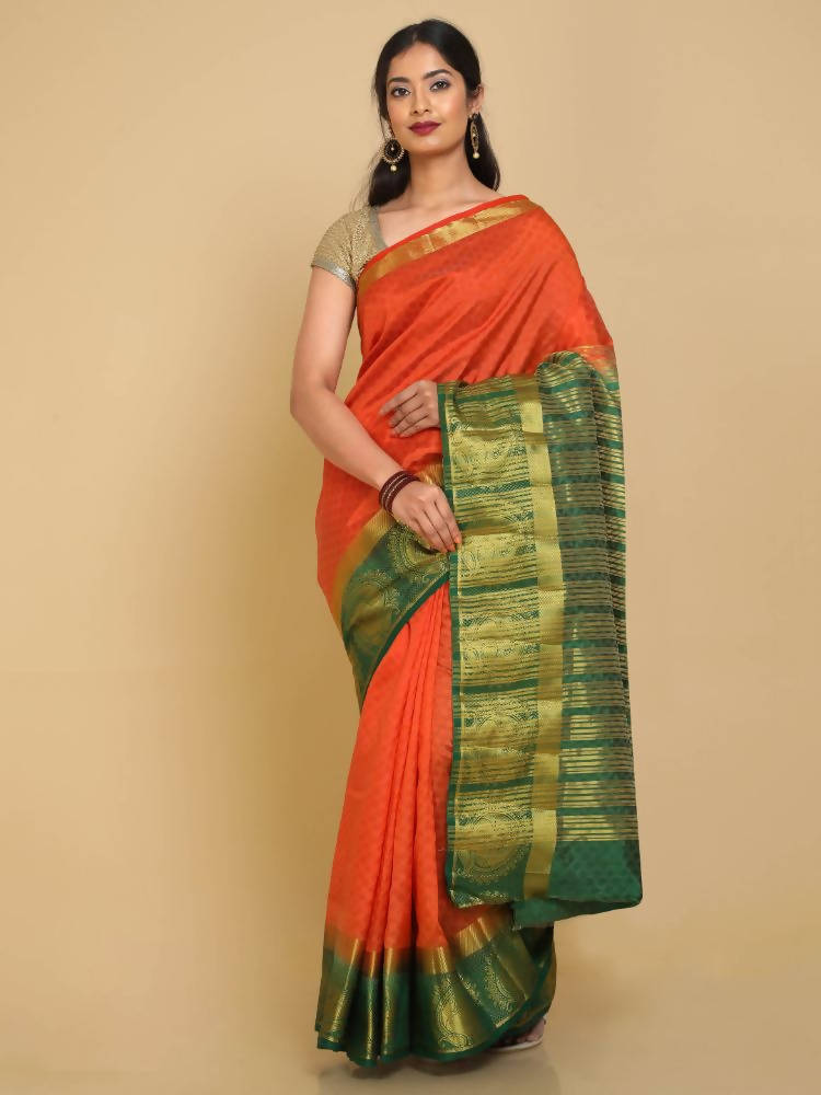 Kalamandir Floral Orange Pashmina Saree