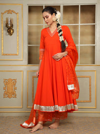Thumbnail for Pomcha Jaipur Orange Saadgi Orange Mirror Work Anarkali Set - Distacart