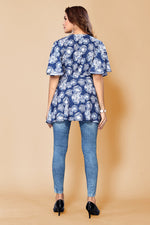 Thumbnail for Malishka Womens Blue Crepe Digital Print Floral Top - Blue - Distacart