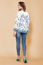 Thumbnail for Malishka Womens White Crepe Digital Print Floral Top - White - Distacart