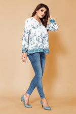 Thumbnail for Malishka Womens White Crepe Digital Print Floral Top - White - Distacart