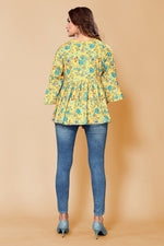 Thumbnail for Malishka Womens Yellow Crepe Digital Print Floral Top - Yellow - Distacart