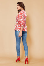 Thumbnail for Malishka Womens Pink Crepe Digital Print Floral Top - Pink - Distacart
