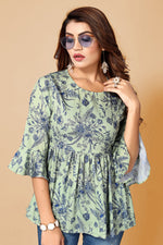 Thumbnail for Malishka Womens Green Crepe Digital Print Floral Top - Green - Distacart