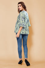 Thumbnail for Malishka Womens Green Crepe Digital Print Floral Top - Green - Distacart