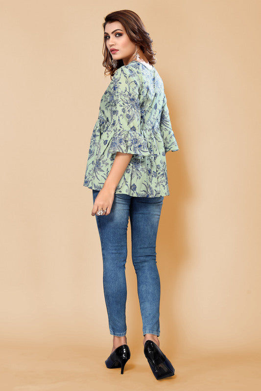 Malishka Womens Green Crepe Digital Print Floral Top - Green - Distacart