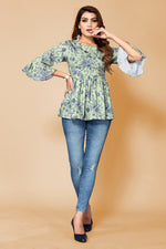 Thumbnail for Malishka Womens Green Crepe Digital Print Floral Top - Green - Distacart