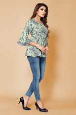 Thumbnail for Malishka Womens Green Crepe Digital Print Floral Top - Green - Distacart