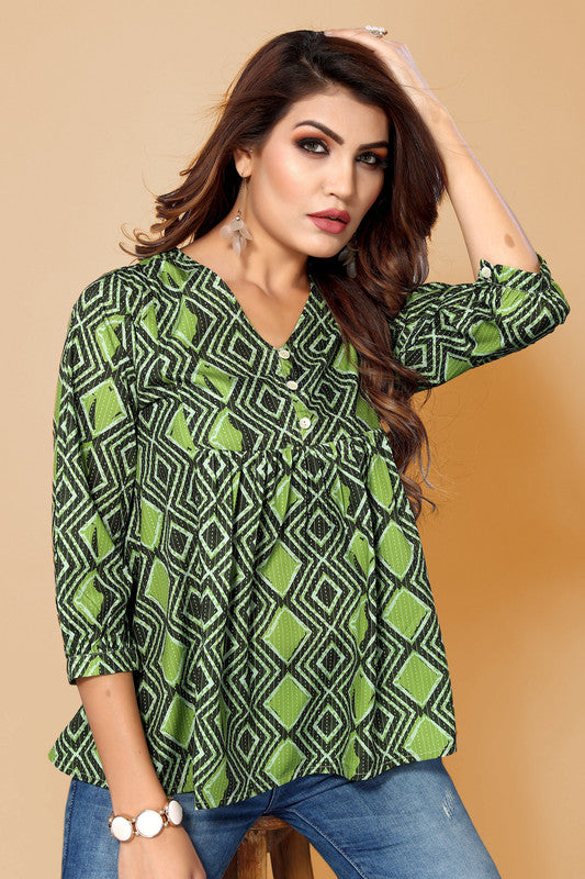 Malishka Womens Dark Green Crepe Digital Print Floral Top - Dark Green - Distacart