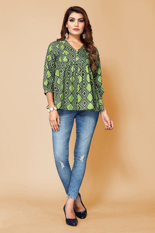 Malishka Womens Dark Green Crepe Digital Print Floral Top - Dark Green - Distacart