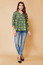 Thumbnail for Malishka Womens Dark Green Crepe Digital Print Floral Top - Dark Green - Distacart