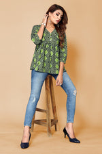 Thumbnail for Malishka Womens Dark Green Crepe Digital Print Floral Top - Dark Green - Distacart