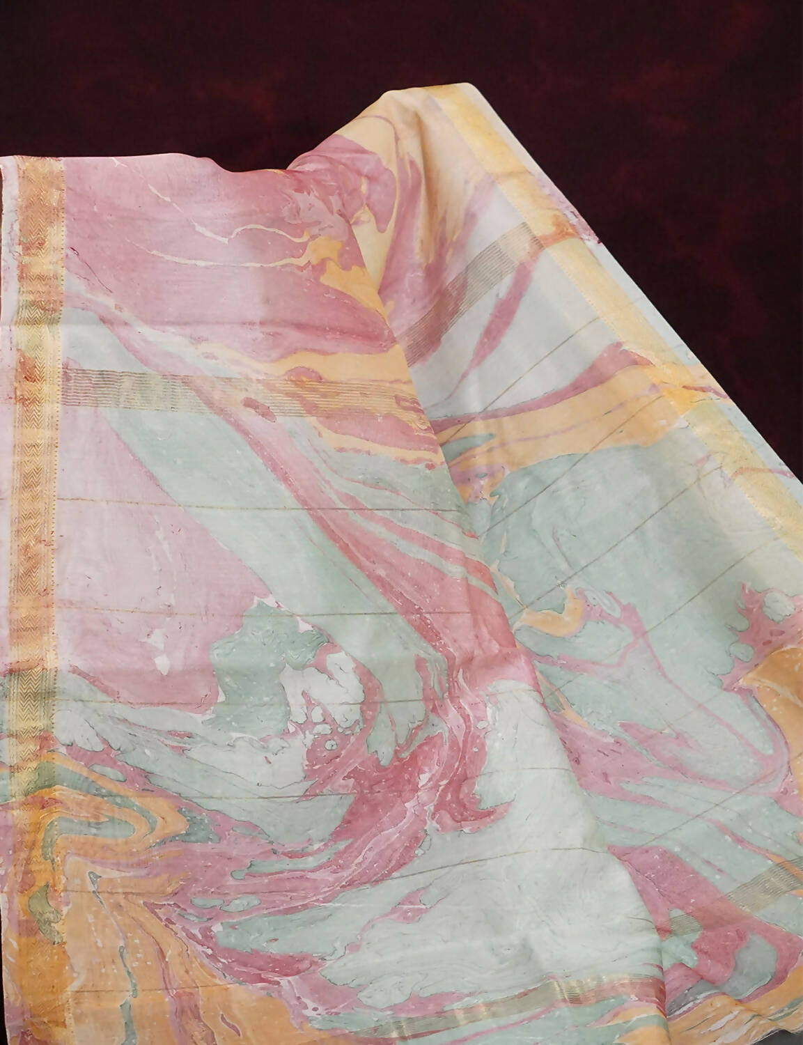 Shades Of Peach And Off White Printed Chanderi Saree For Regular/Office Wear By Gayathri Reddy Designer Studio - Distacart
