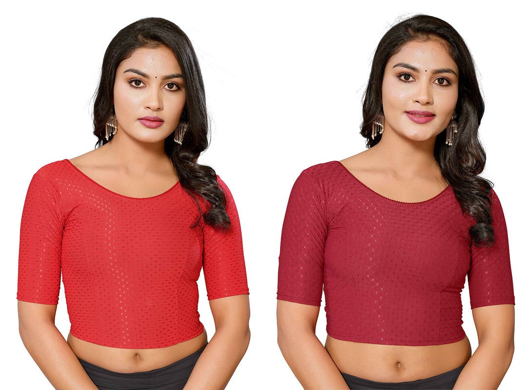 Malishka Women's Lycra Readymade Blouse Combo Pack - Red & Maroon - Distacart