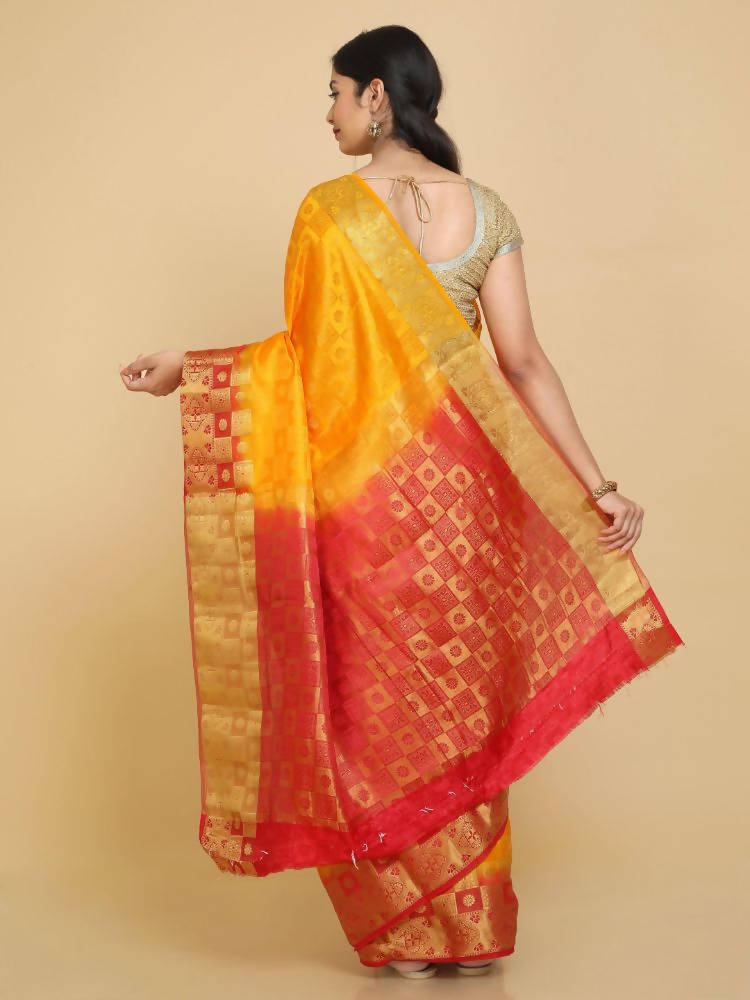 Kalamandir Checked Mustard Pashmina Saree