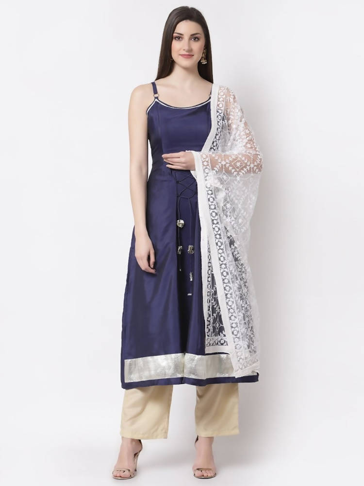 Myshka Blue Color Silk blend Embroidered Kurta With Dupatta Set