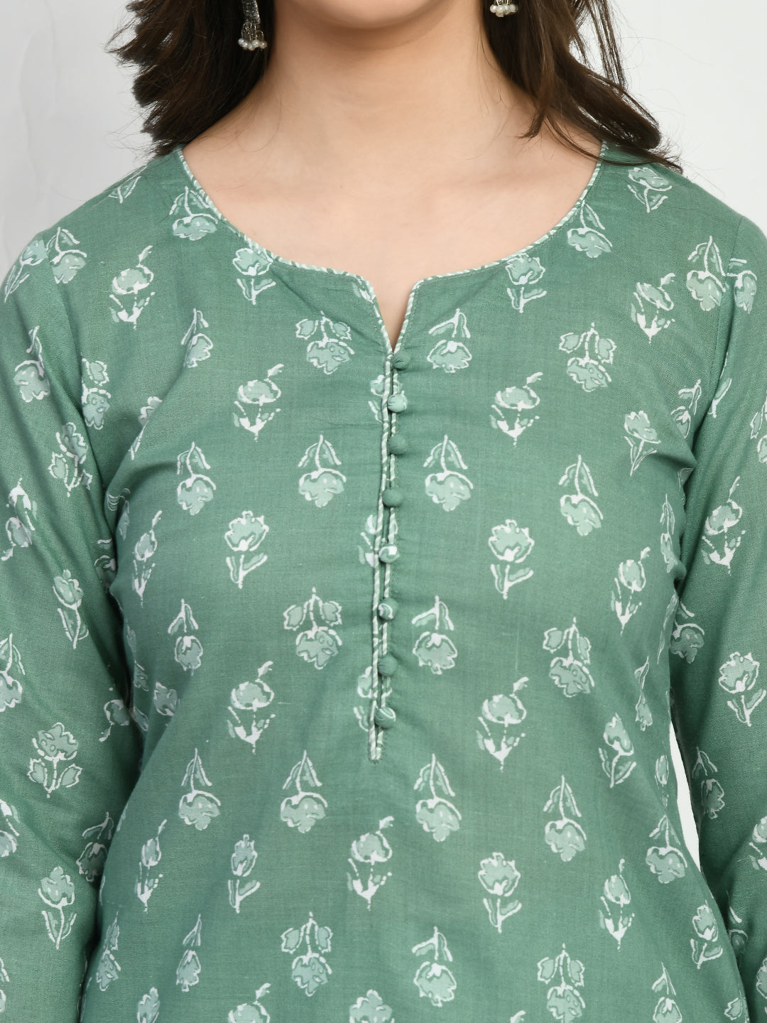 Green Printed Art Silk 3/4th Sleeves Kurti - miss and mrs - 676731