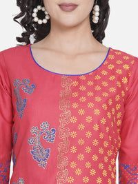 Thumbnail for Wahe-NOOR Women's Old Rose Ajrakh Hand Block Foil Printed Cotton Printed Straight Kurta - Distacart